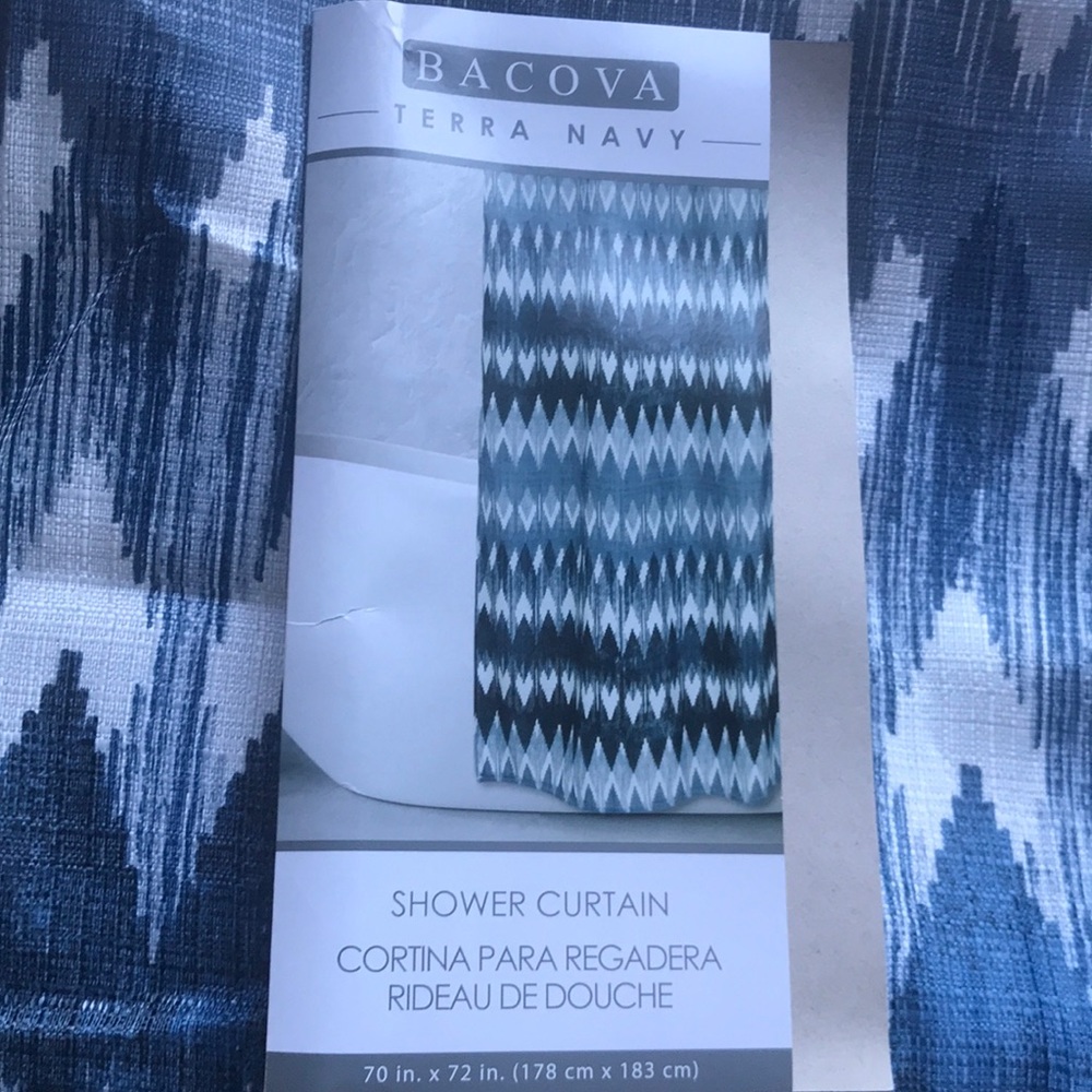 Bacova Ikat Navy White Blue Shower Curtain 70 x 72